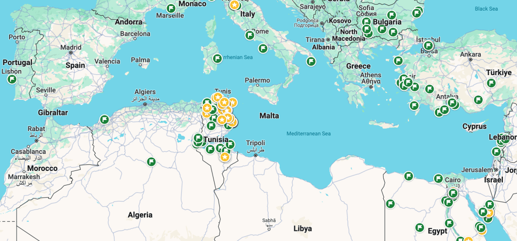This is a map of the Maghreb region of North Africa, and the countries that surround the Mediterranean coastline. Tunisia is in the center.